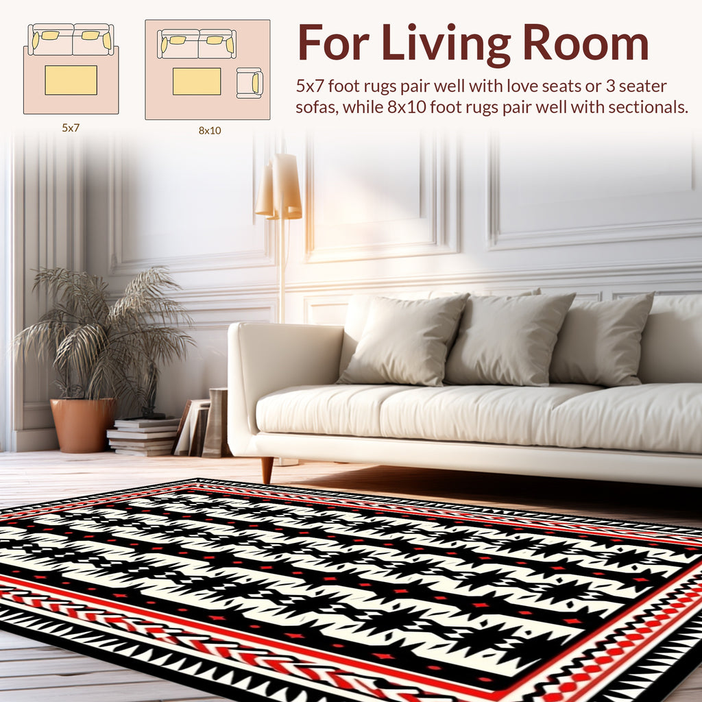 Bold Red Black Tribal Pattern Rug