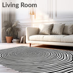 Concentric Black And White Circles Pattern Rug