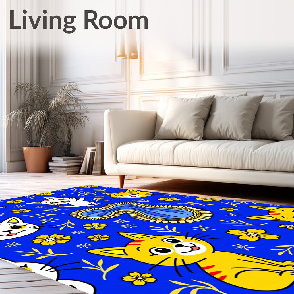 Charming Cats Floral Pattern Rug