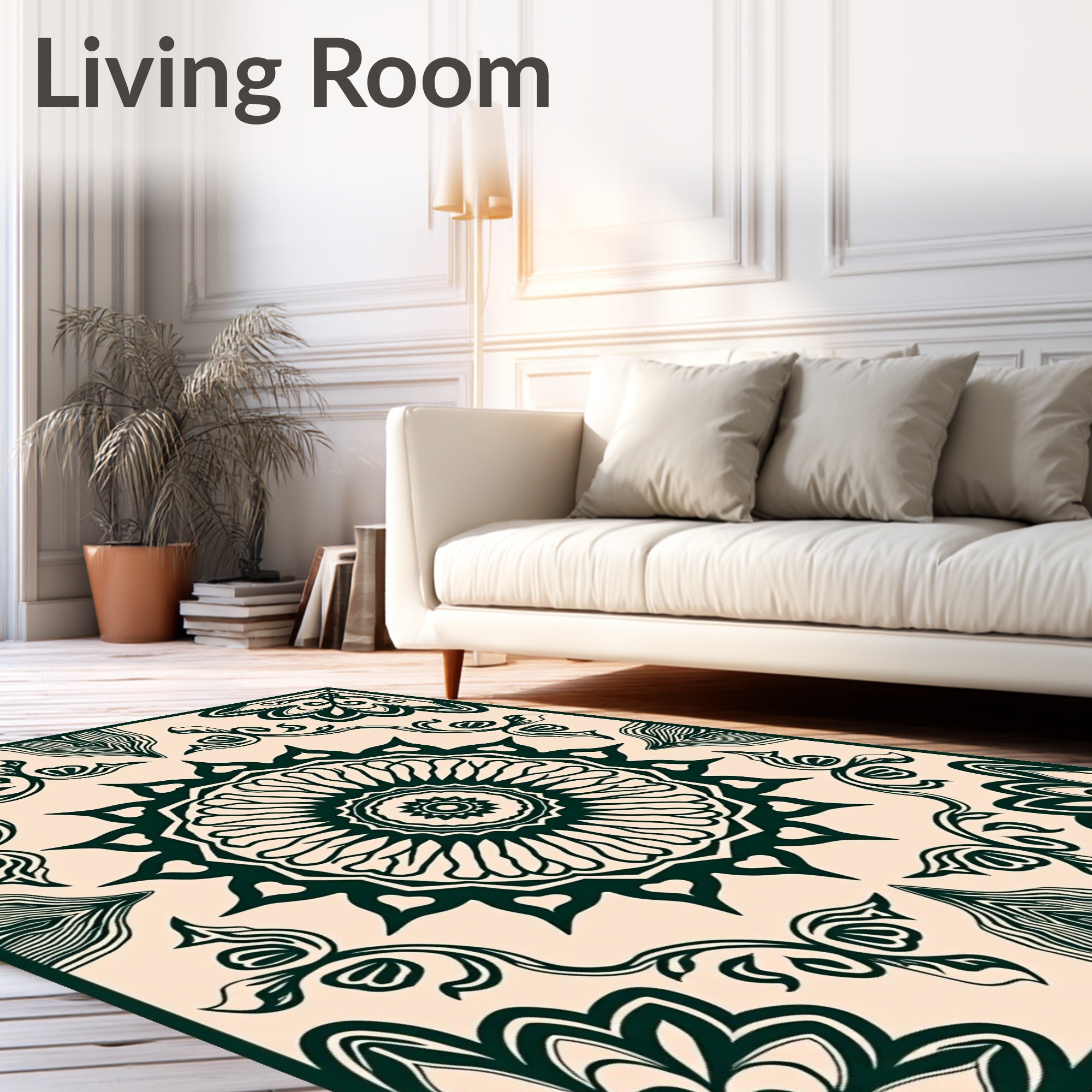 Intricate Floral Sunburst Mandala Pattern Rug