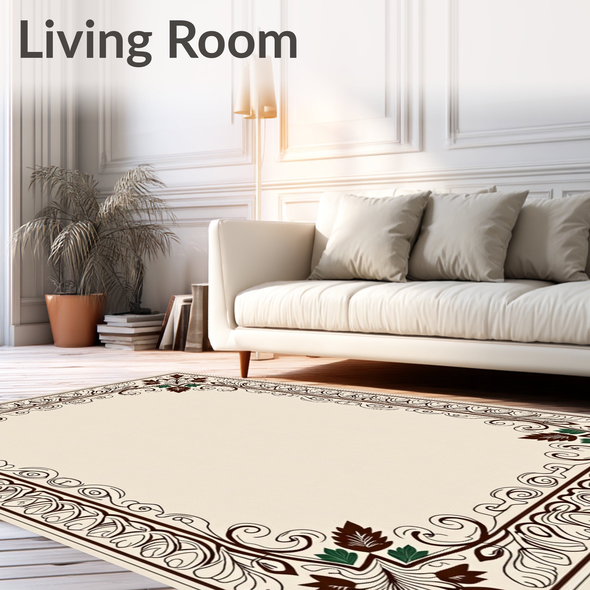 Ornate Floral Leaf Scroll Accents Rug