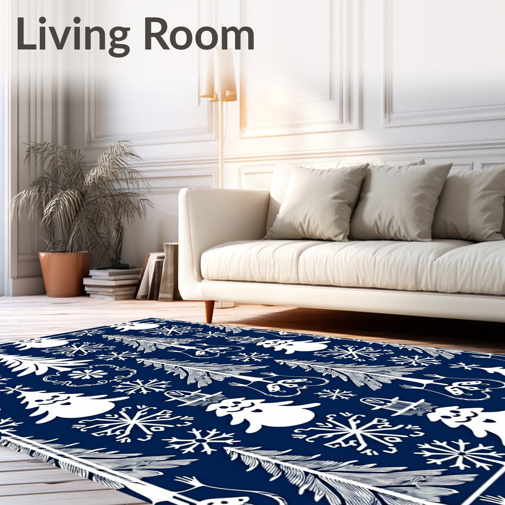 Charming White Snowman Evergreen Snowflake Trio Rug