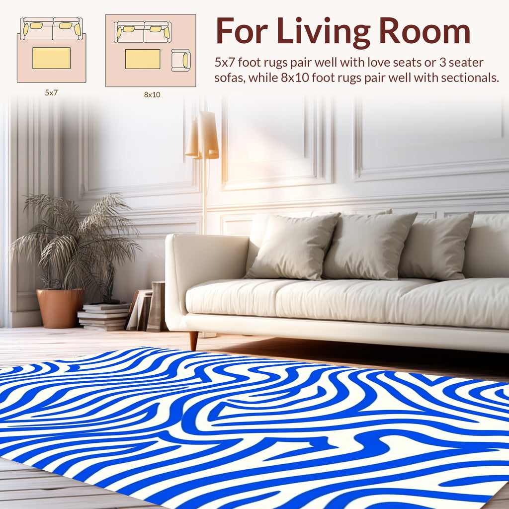 Bold Blue Wavy Abstract Rug