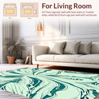Abstract Teal Swirls on Light Green Rug