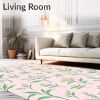 Pastel Pink Green Flora Botanical Rug