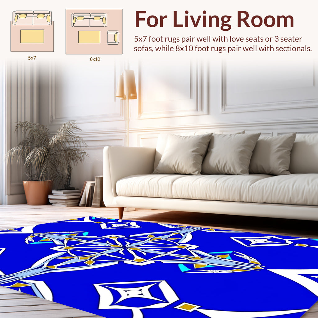Vibrant Blue Geometric Abstract Pattern Rug
