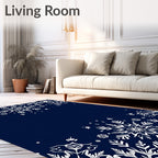 Dark Blue Snowflake Border Rug