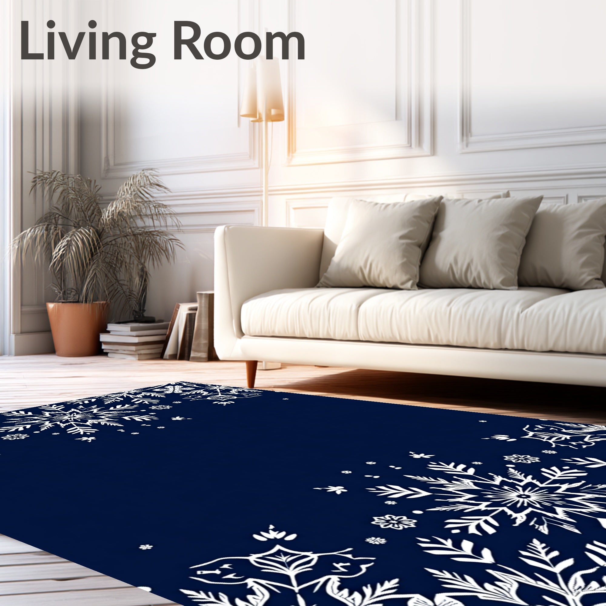 Dark Blue Snowflake Border Rug