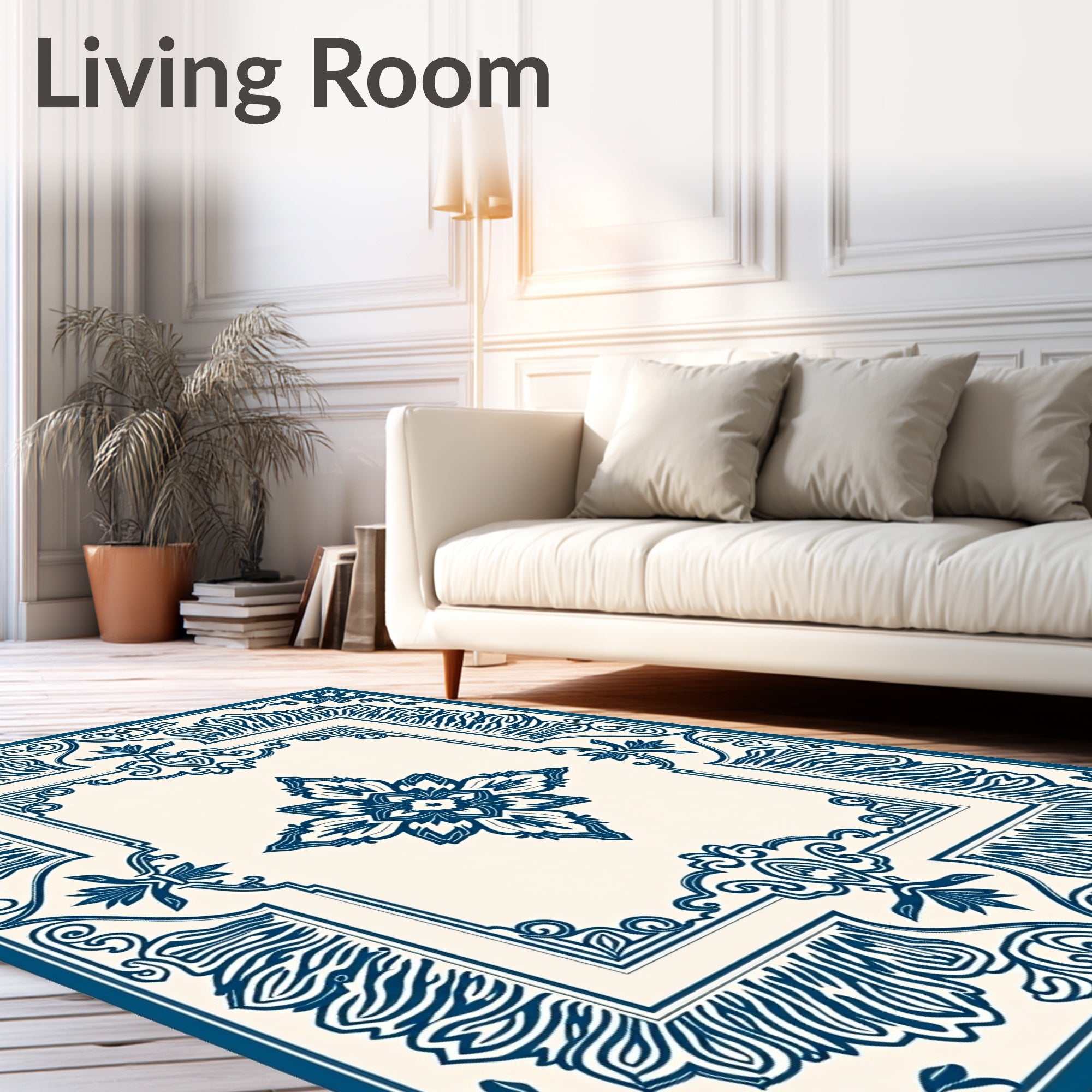 Classic Blue Cream Intricate Floral Rug