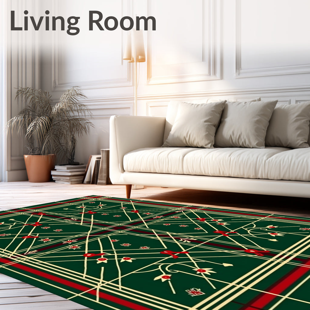 Green Red Cream Tartan Floral Vines Rug