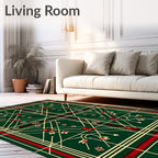 Green Red Cream Tartan Floral Vines Rug