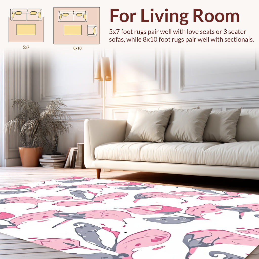 Abstract Floral Pink Grey Design Rug