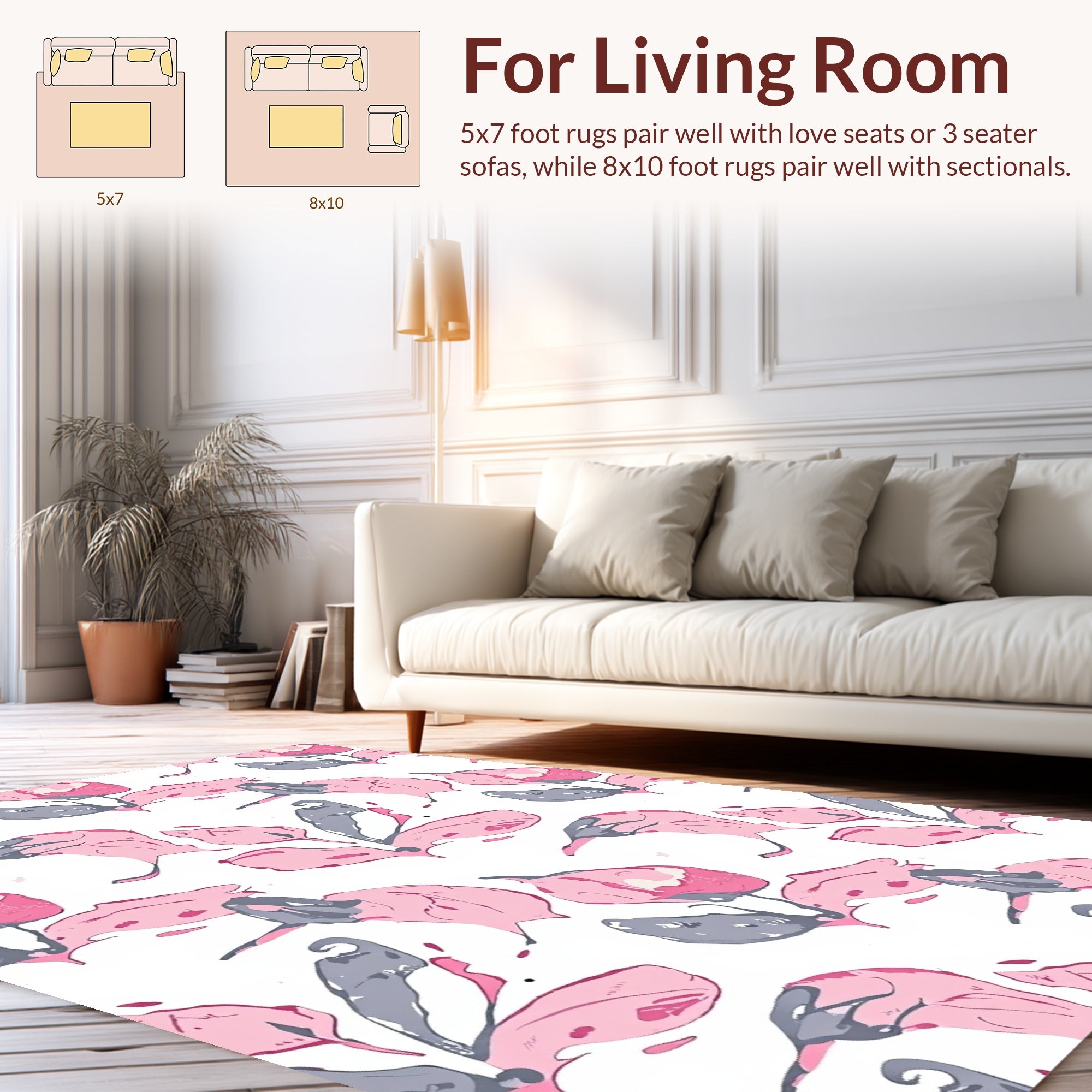 Abstract Floral Pink Grey Design Rug