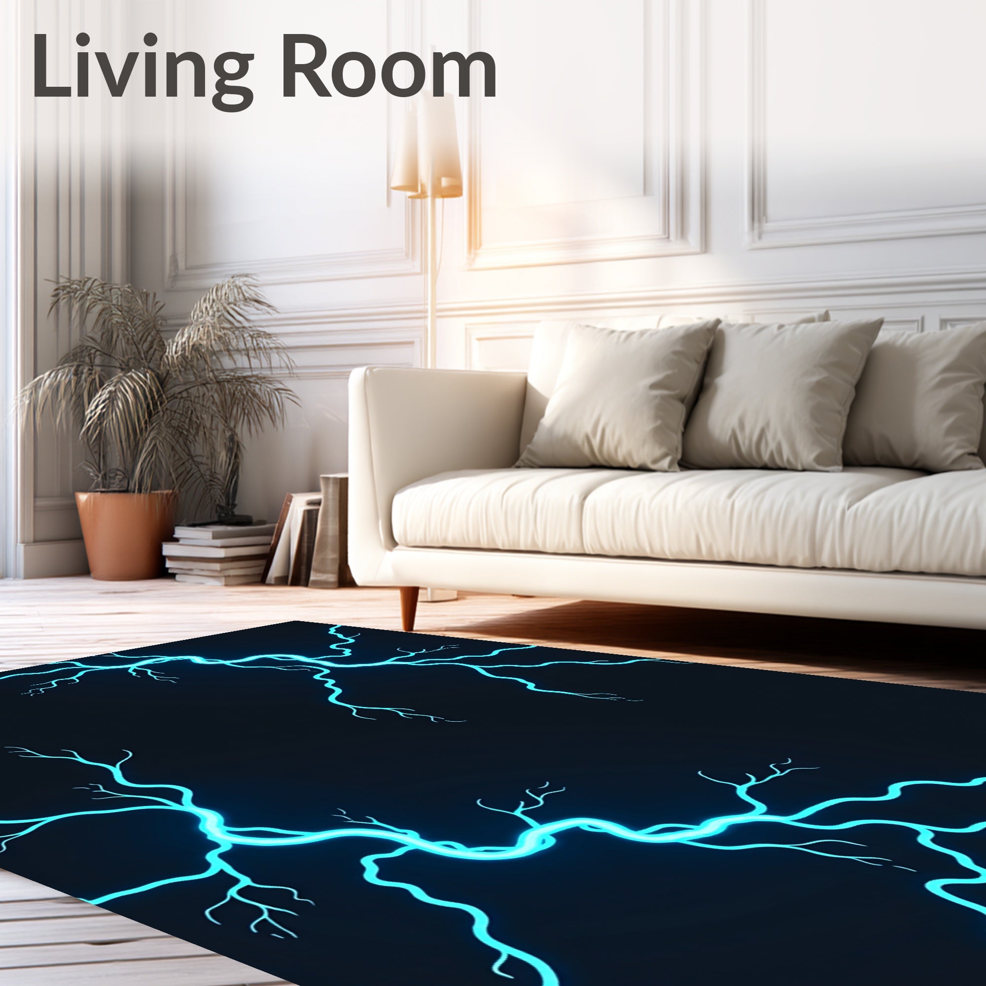 Electric Blue Lightning Bold Design Rug