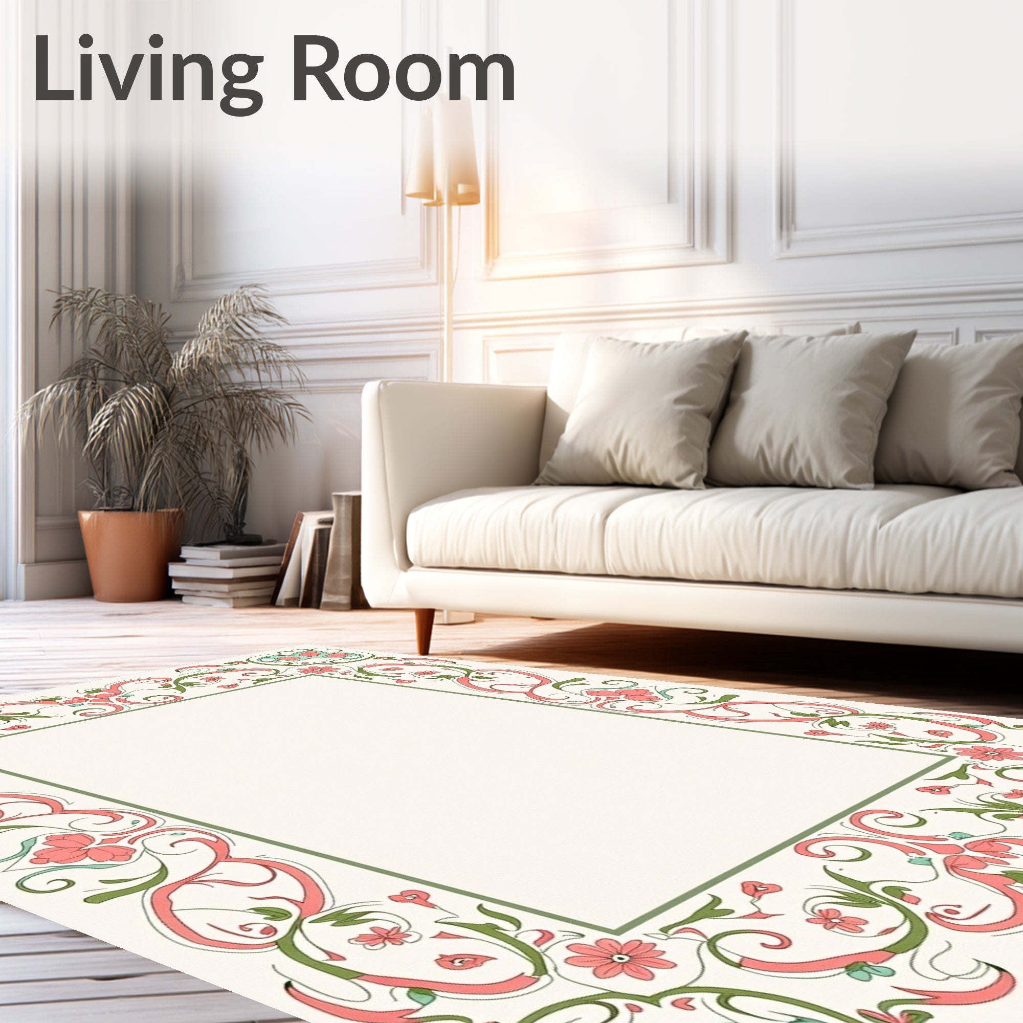 Ornate Floral Vines Decorative Border Rug