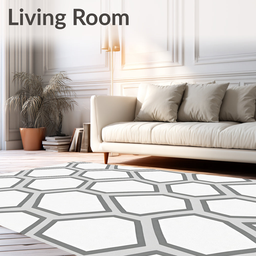 Modern Gray Hexagon Pattern Rug