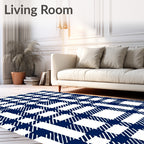 Classic Blue White Plaid Design Rug