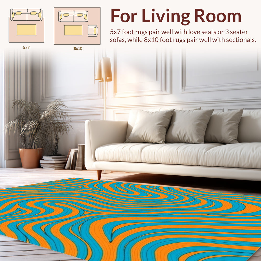 Flowing Orange Teal Abstract Pattern Rug