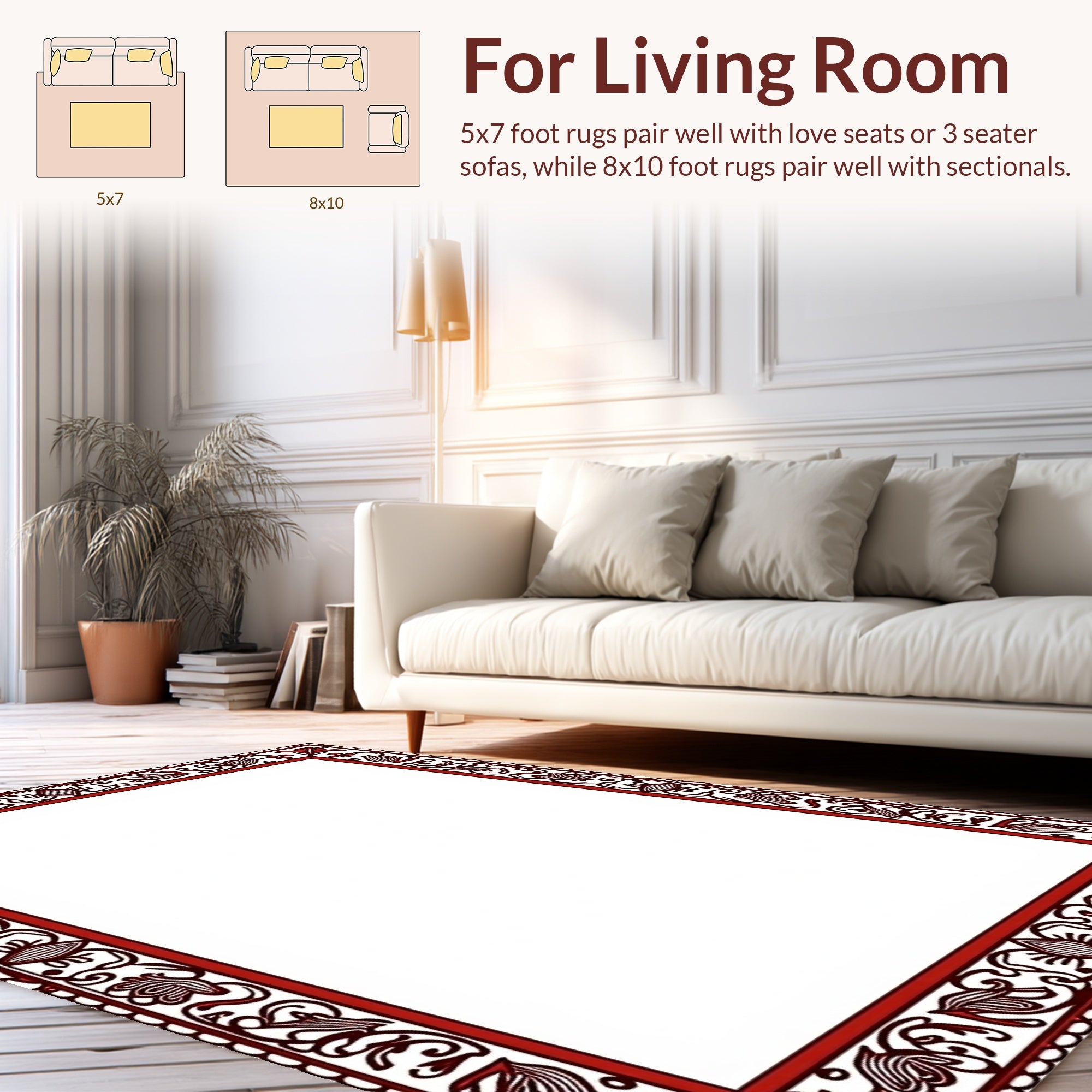 Ornate Red Floral Border Design Rug