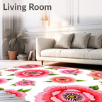 Pink Coral Poppy Floral Pattern Rug