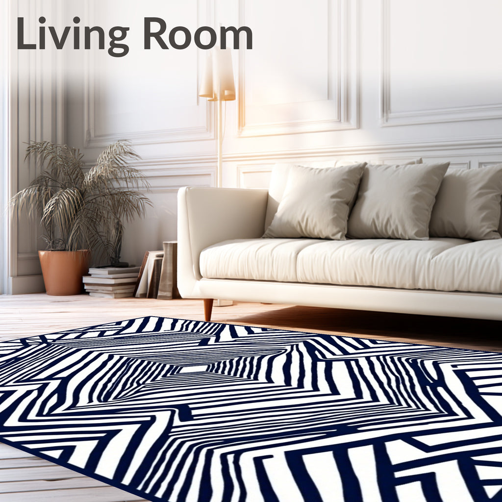 Abstract Navy Geometric Optical Illusion Rug