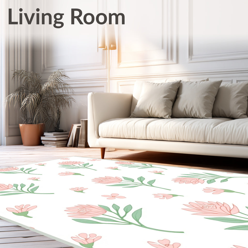 Pastel Floral Pattern With Green Leaves Rug