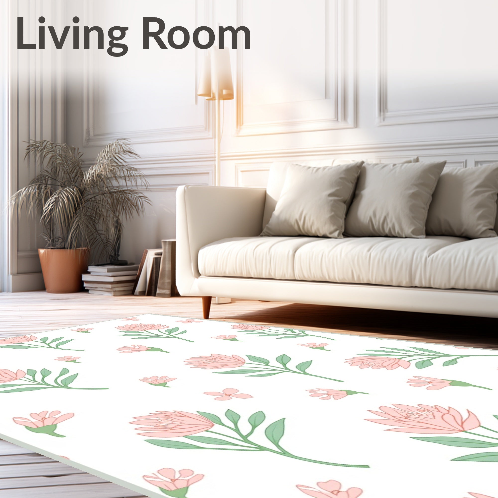 Pastel Floral Pattern With Green Leaves Rug
