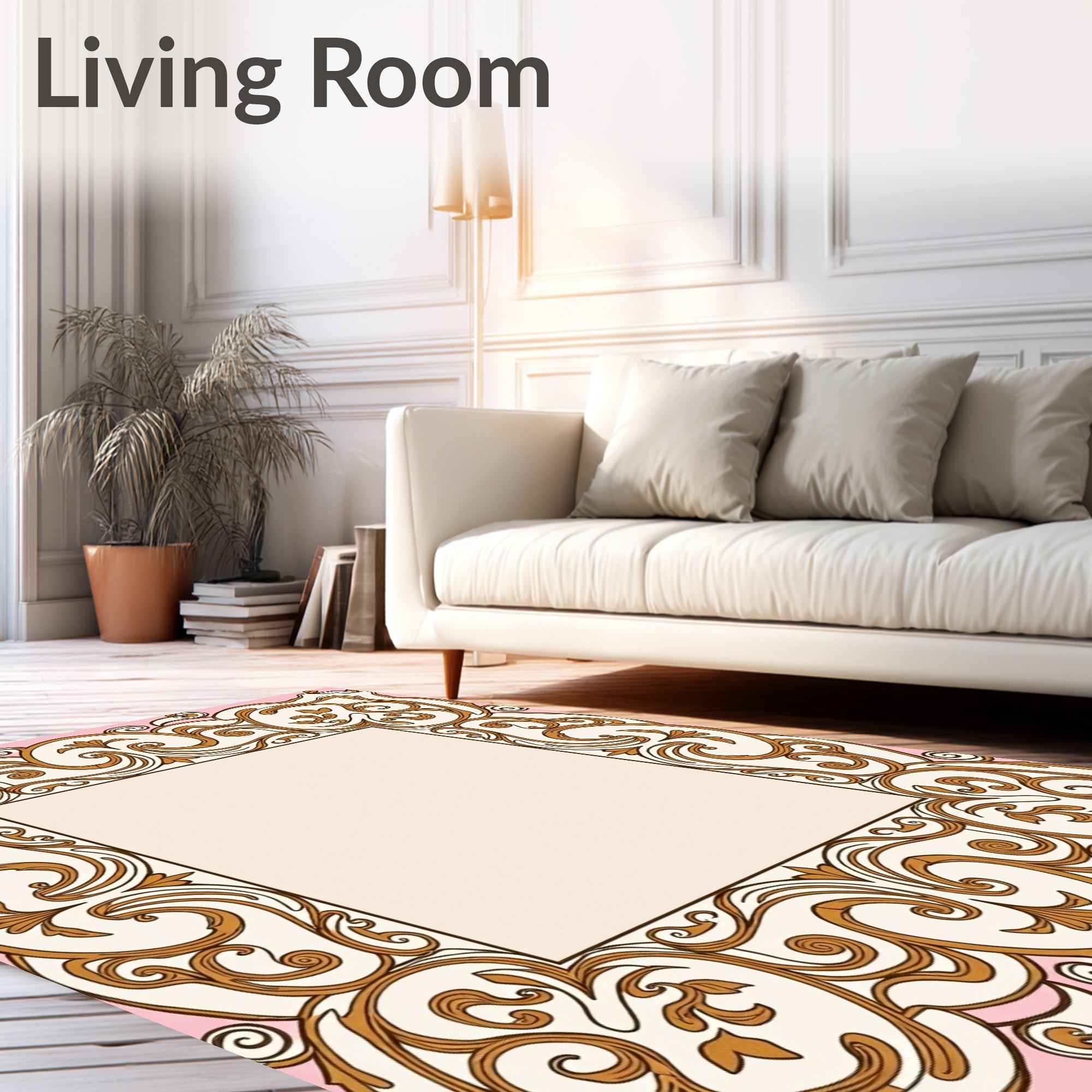 Vintage Pink Gold Filigree Scroll Rug