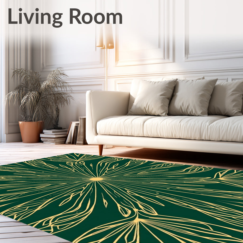 Golden Floral Sunburst Pattern Rug