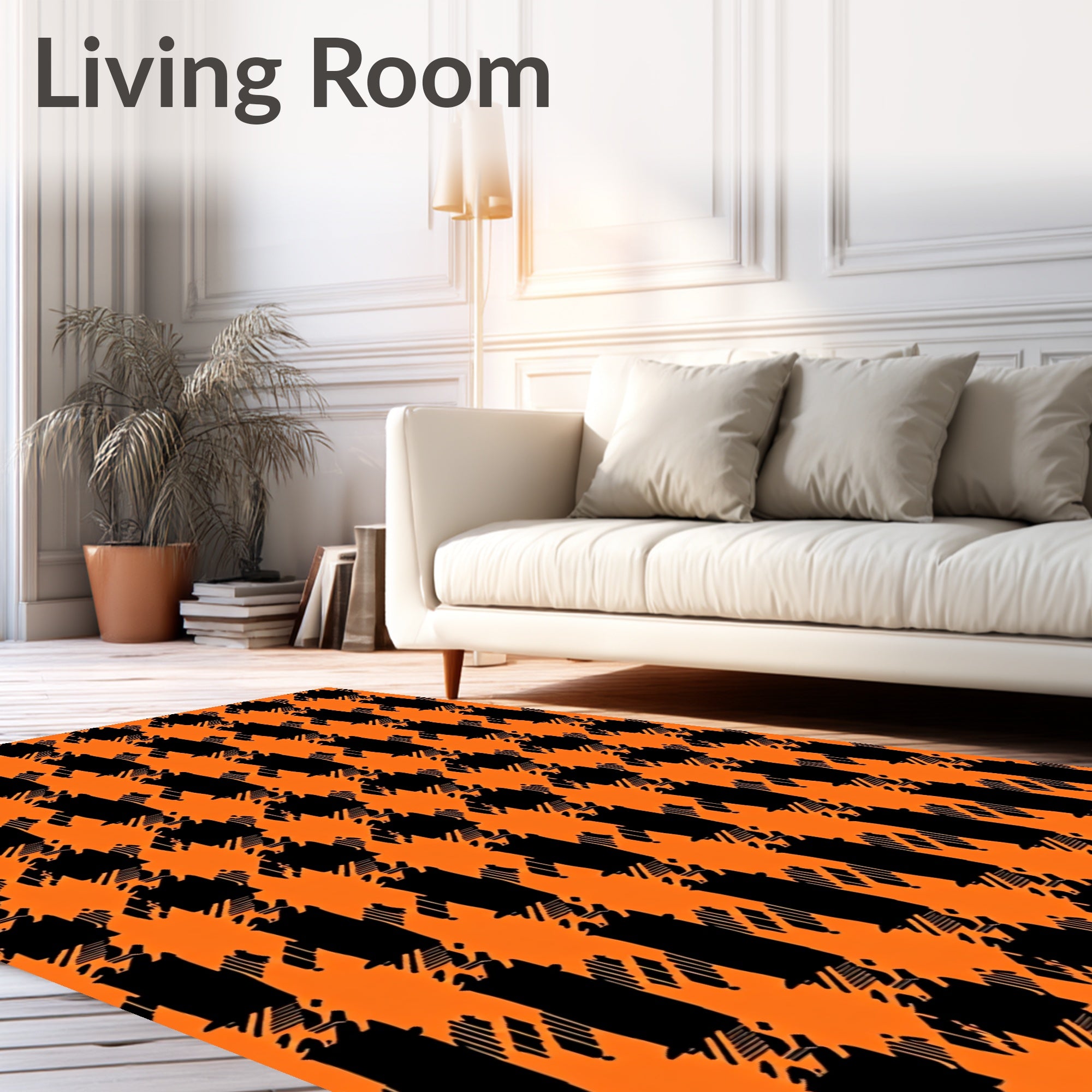 Bold Orange Black Houndstooth Pattern Rug