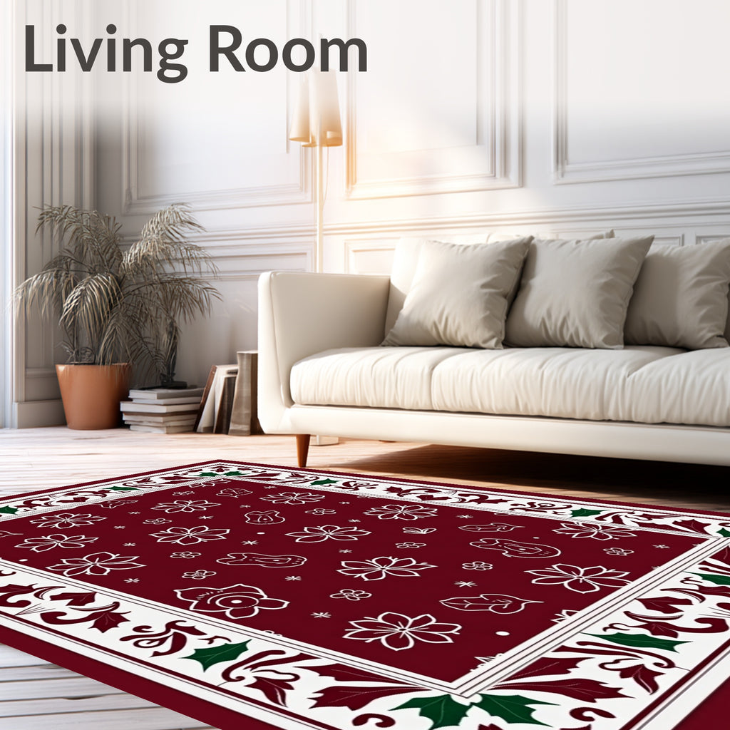 Whimsical Floral Patterned Border Design Rug