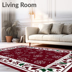 Whimsical Floral Patterned Border Design Rug