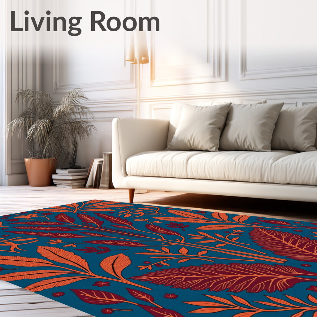 Vibrant Orange Red Floral Pattern Rug
