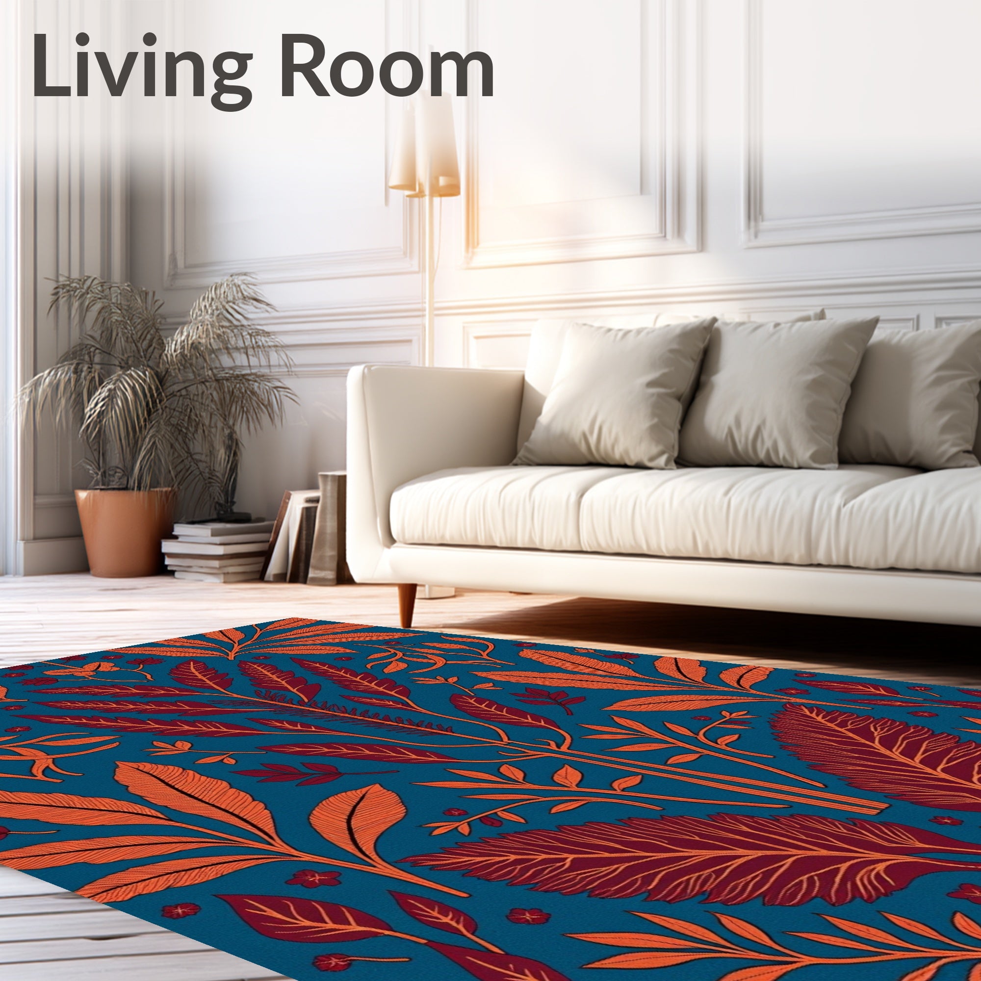 Vibrant Orange Red Floral Pattern Rug