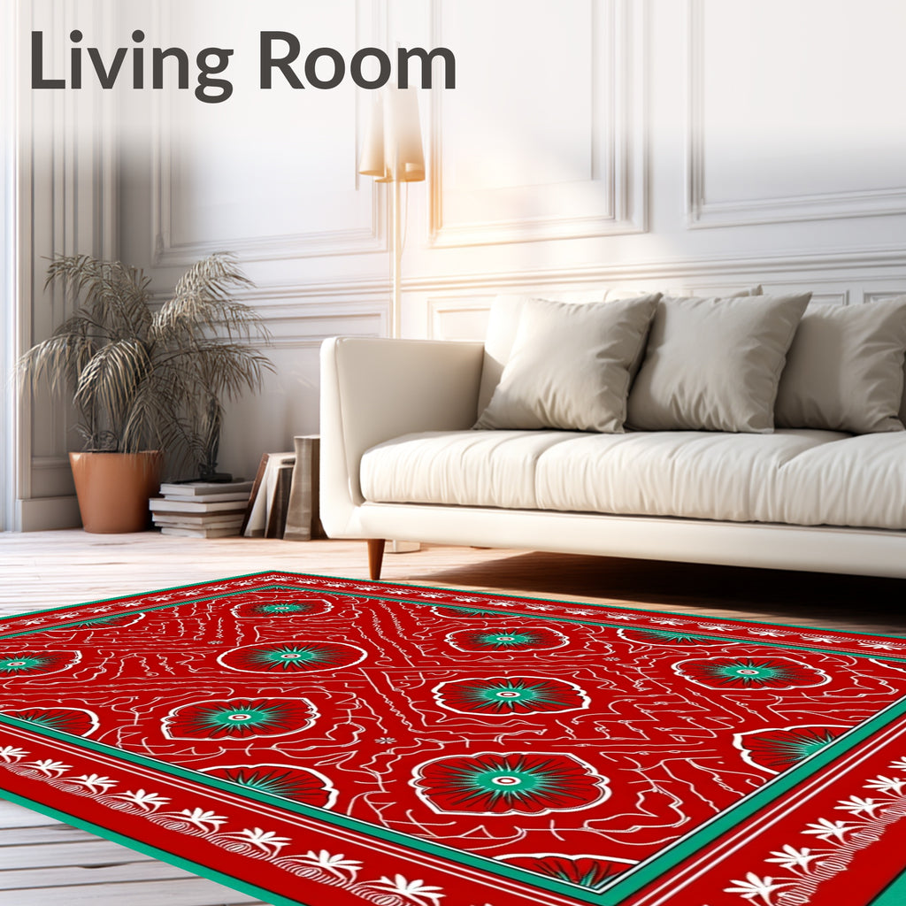 Bold Red Floral Intricate Pattern Rug
