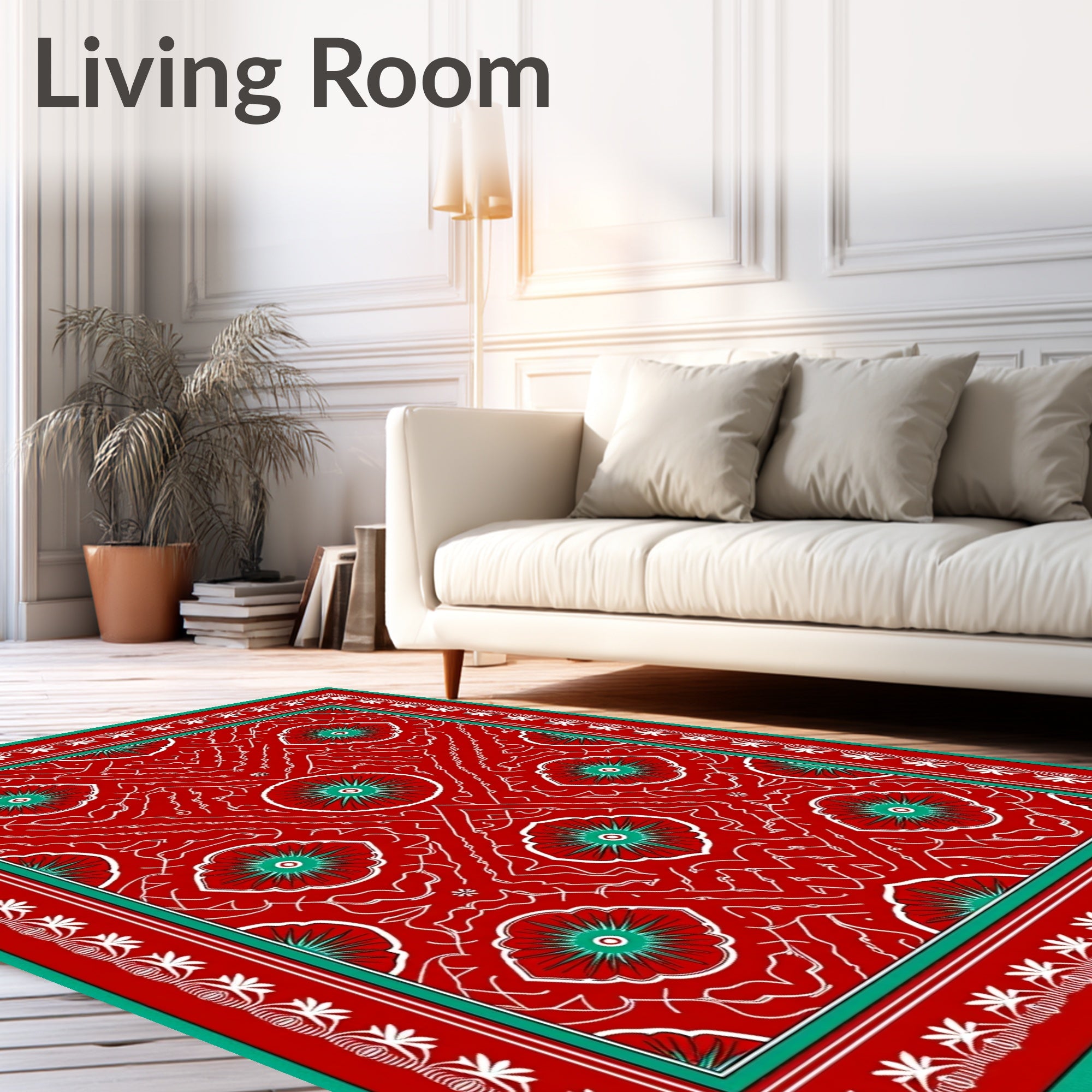 Bold Red Floral Intricate Pattern Rug