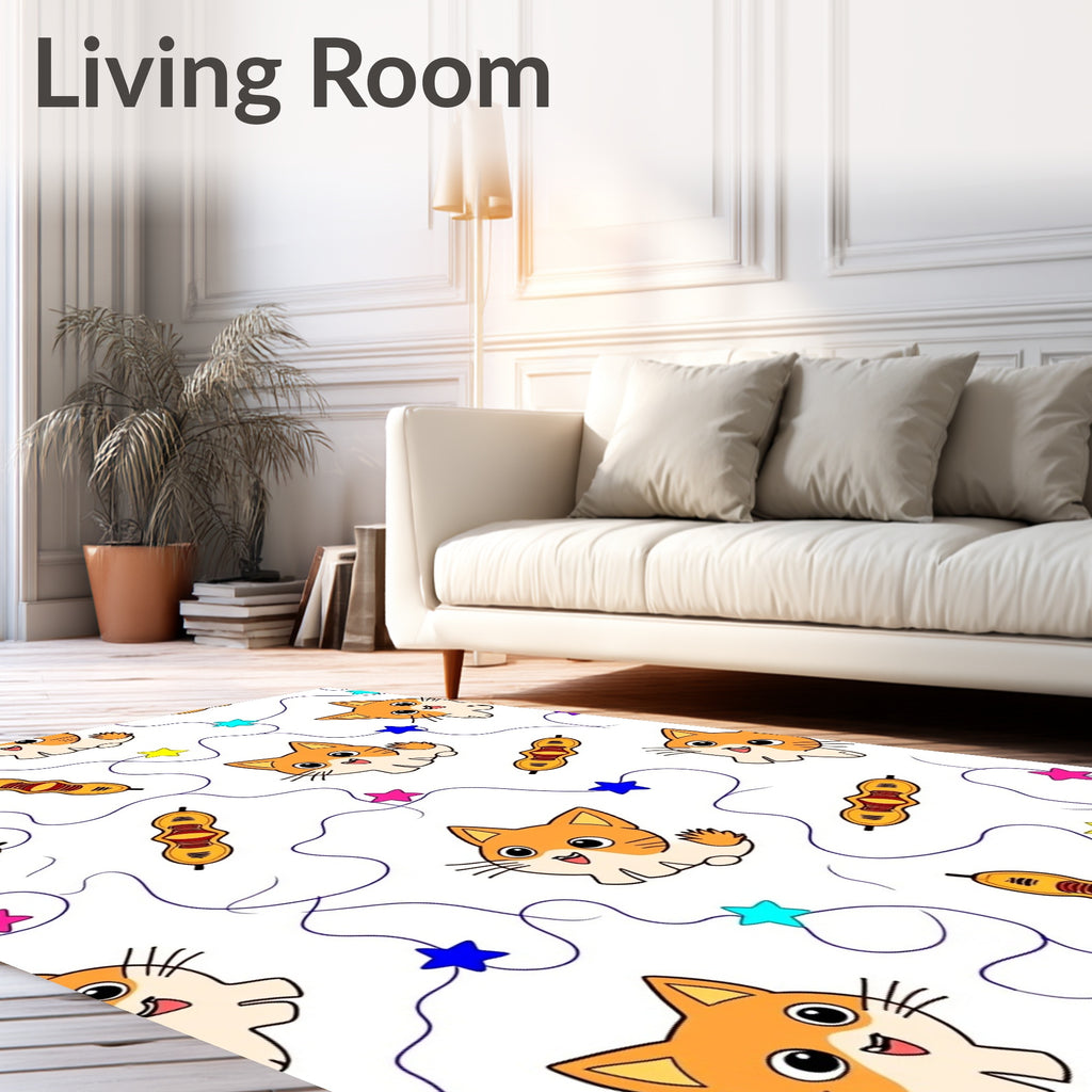 Whimsical Cat Star Pattern Rug