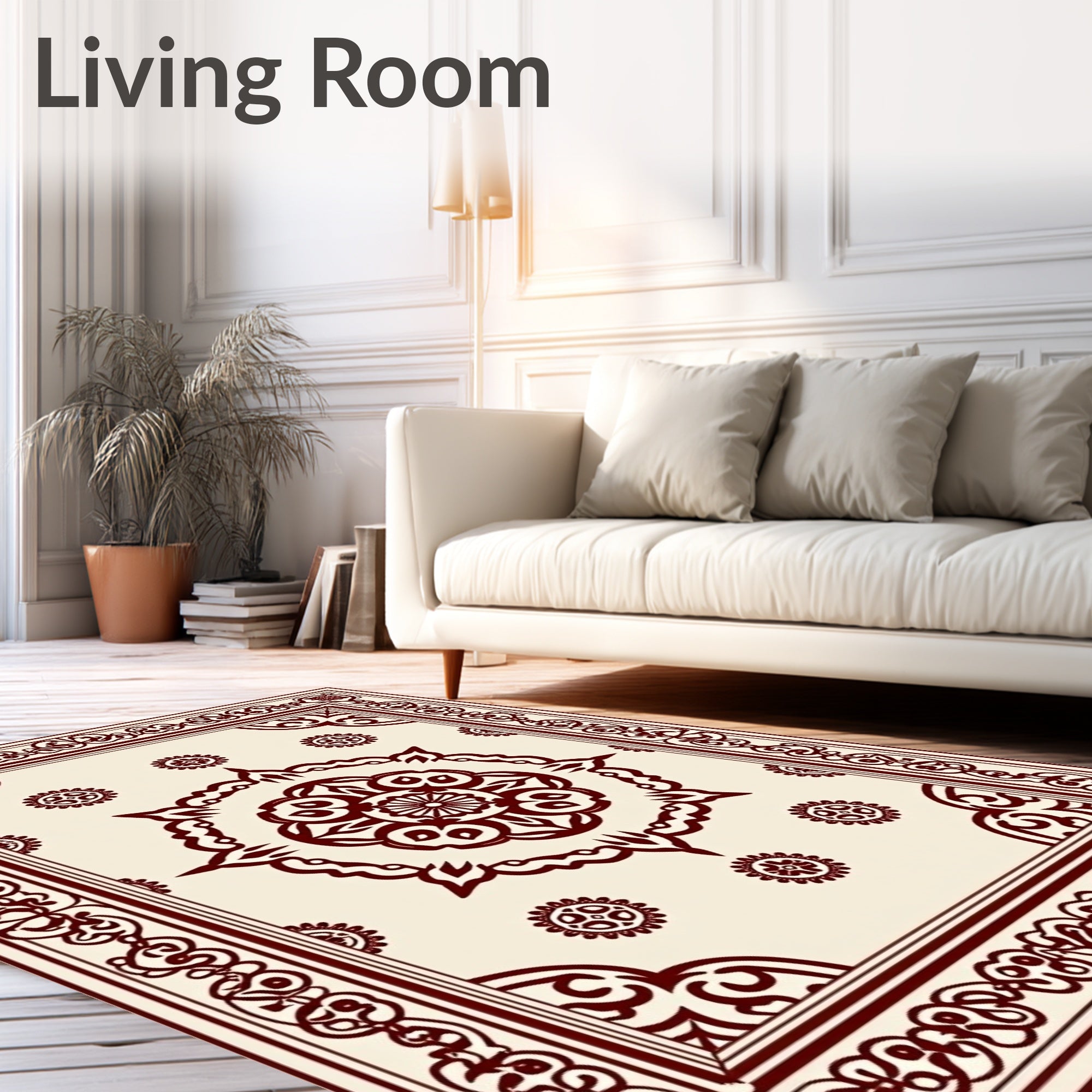Ornate Brown Floral Bordered Rug