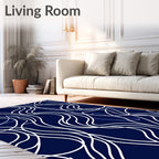 Abstract White Swirls Dark Blue Design Rug