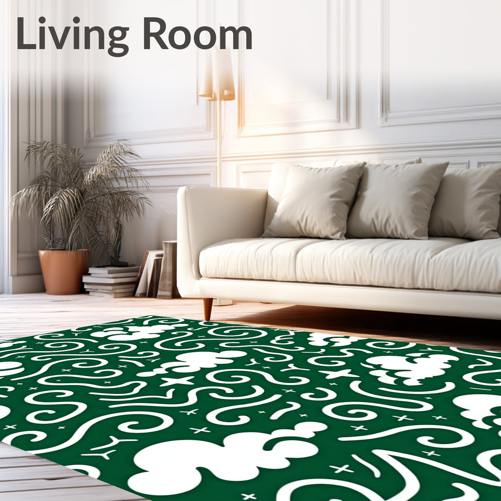 Whimsical White Cloud Swirl Pattern Rug