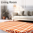 Autumn Leaf Border Plaid Design Rug