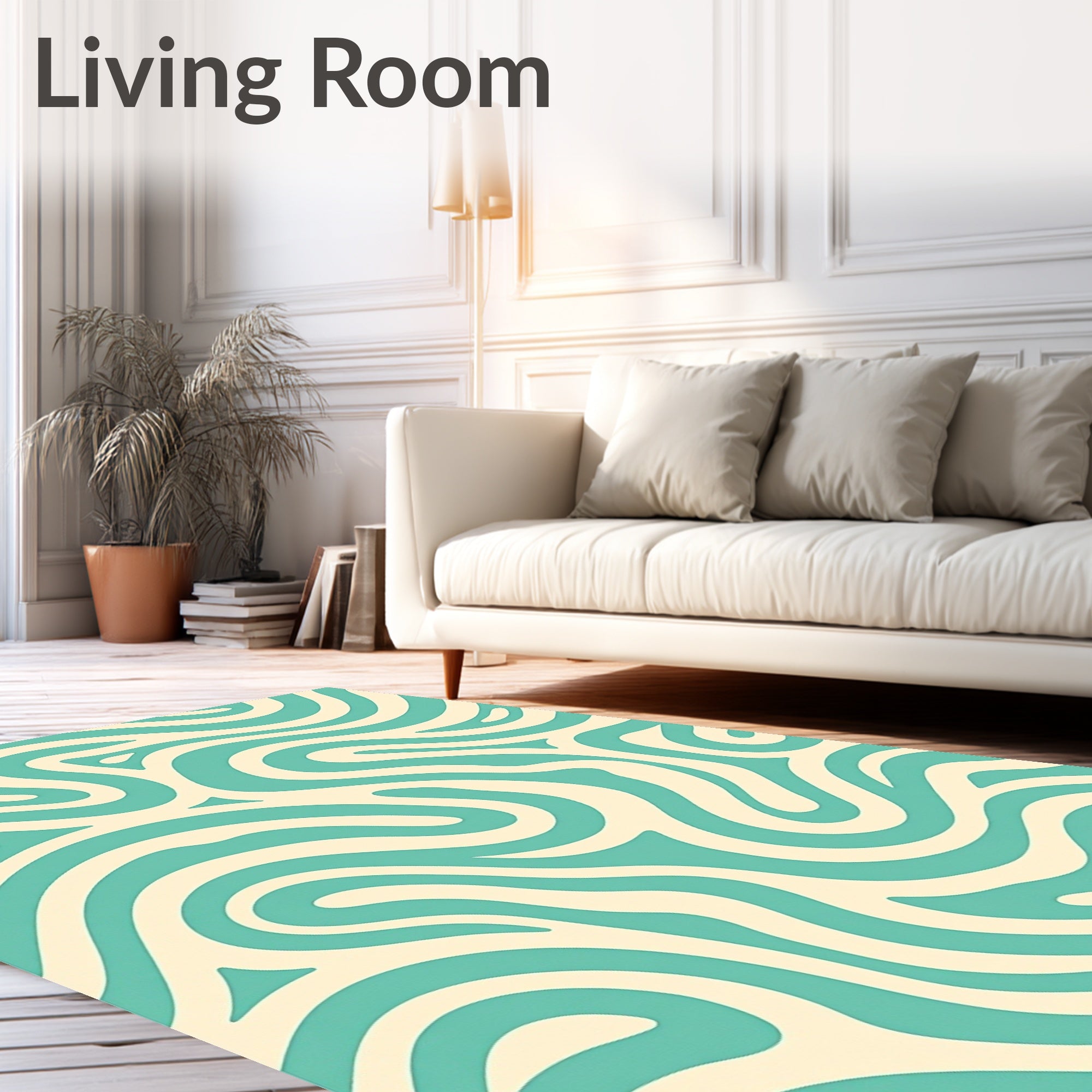 Aqua Cream Fluid Swirl Pattern Rug