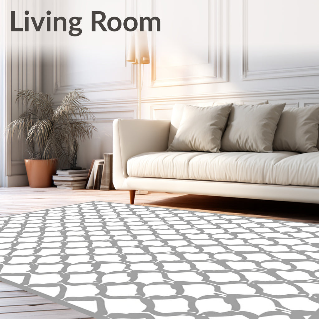 Gray Lattice Patterned Abstract Rug