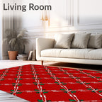 Red Diamond Lattice Floral Pattern Rug