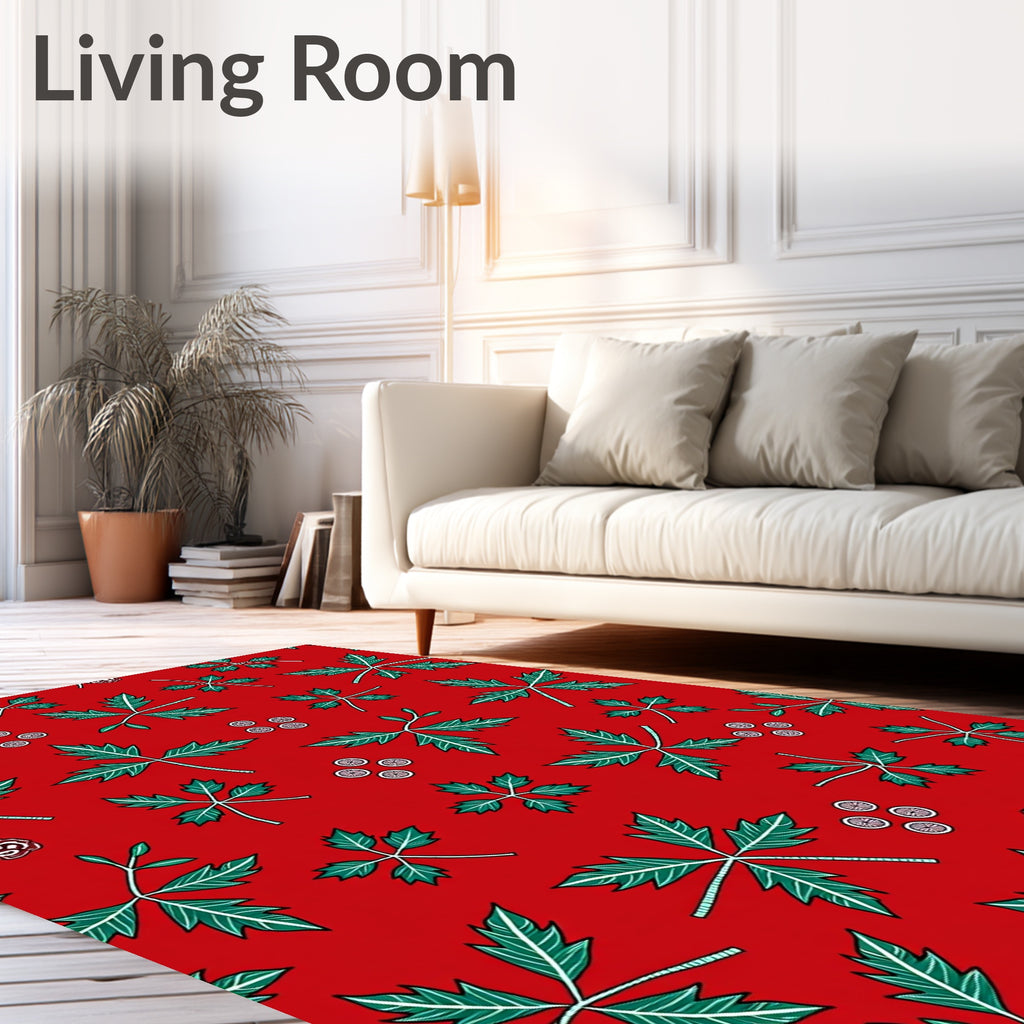 Festive Leafy Botanical Pattern Design Rug