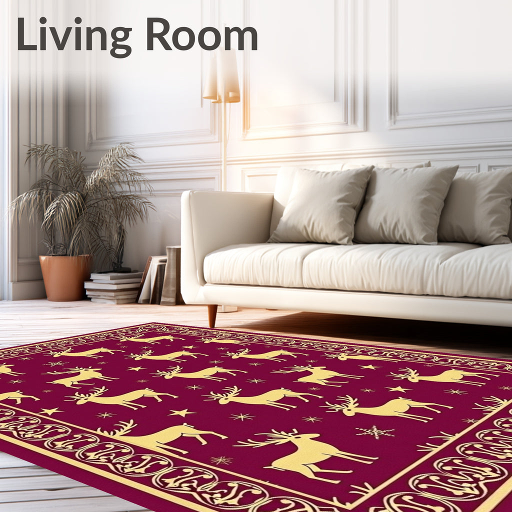Regal Reindeer Star Border Design Rug