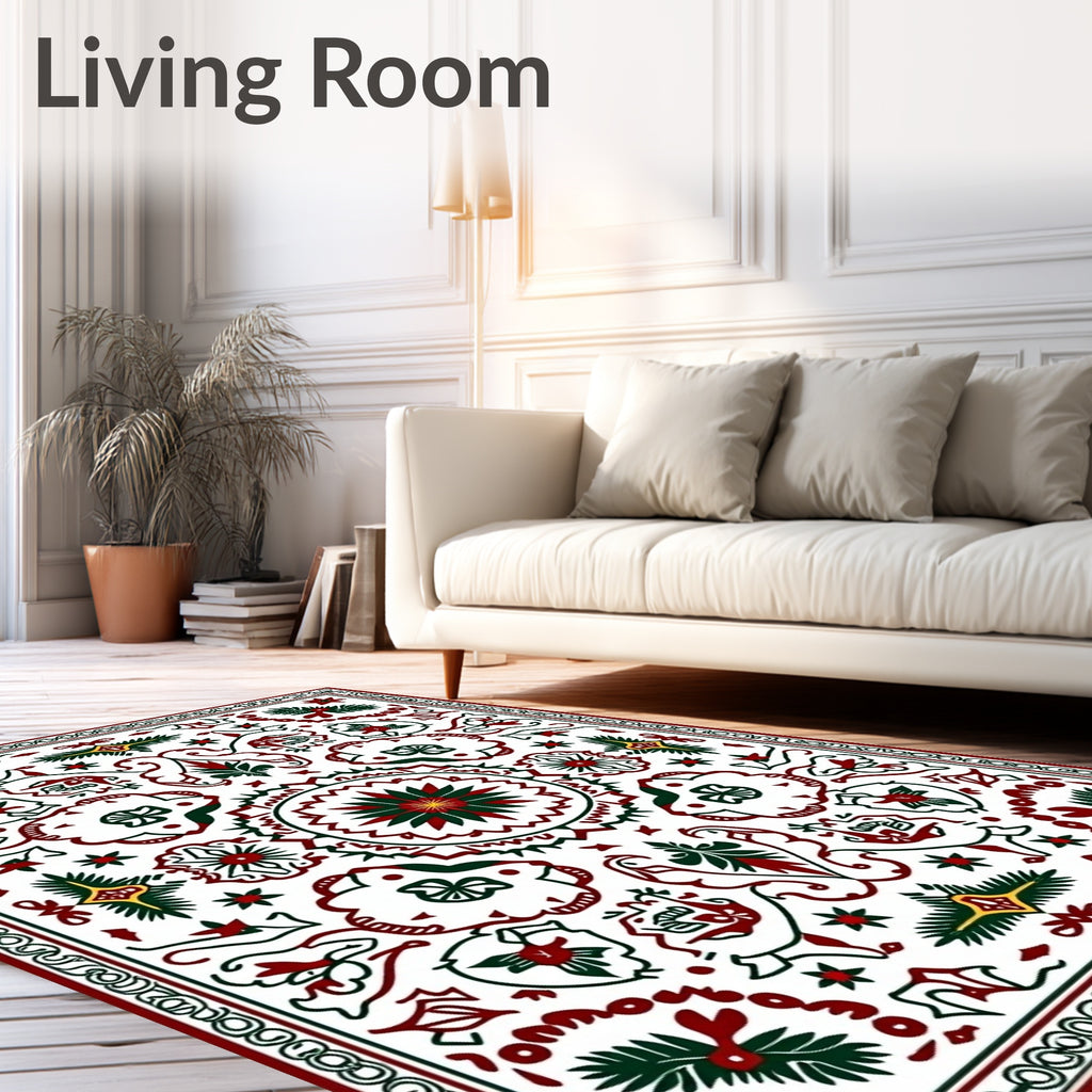 Folk Art Floral Geometric Pattern Rug