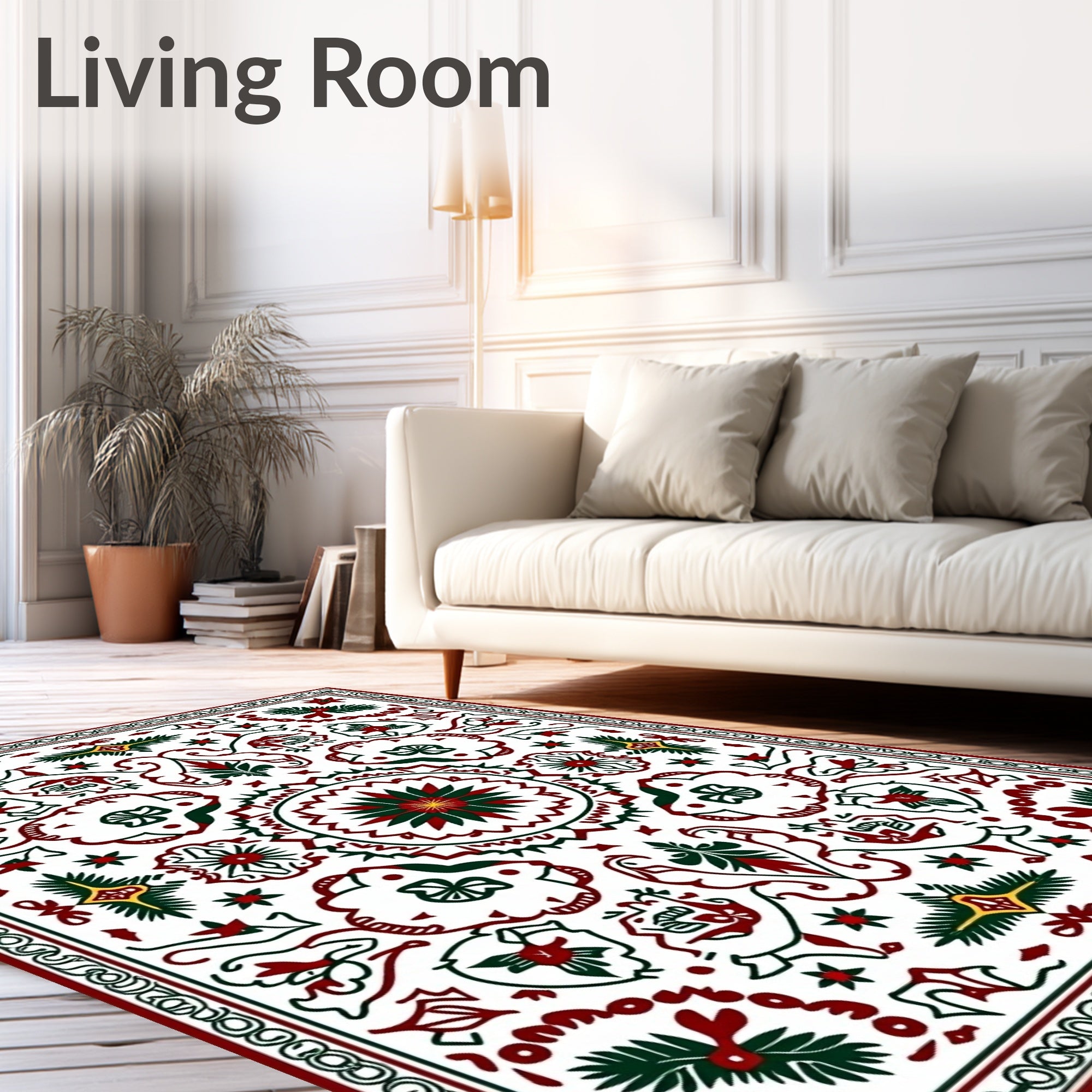 Folk Art Floral Geometric Pattern Rug