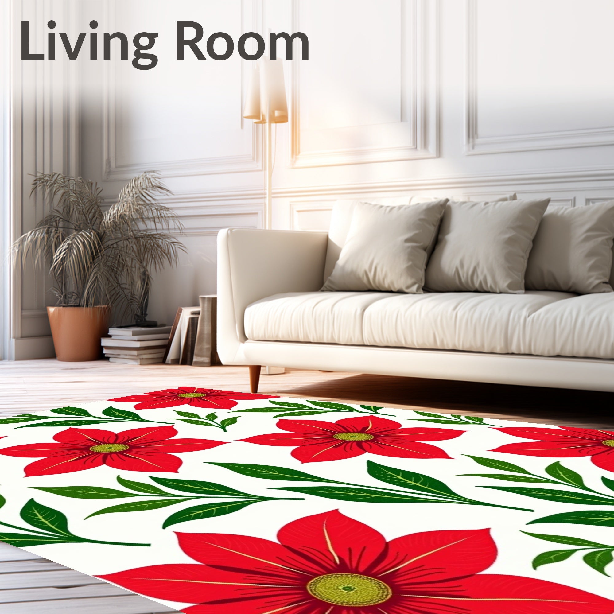 Red Floral Leaf Pattern Rug