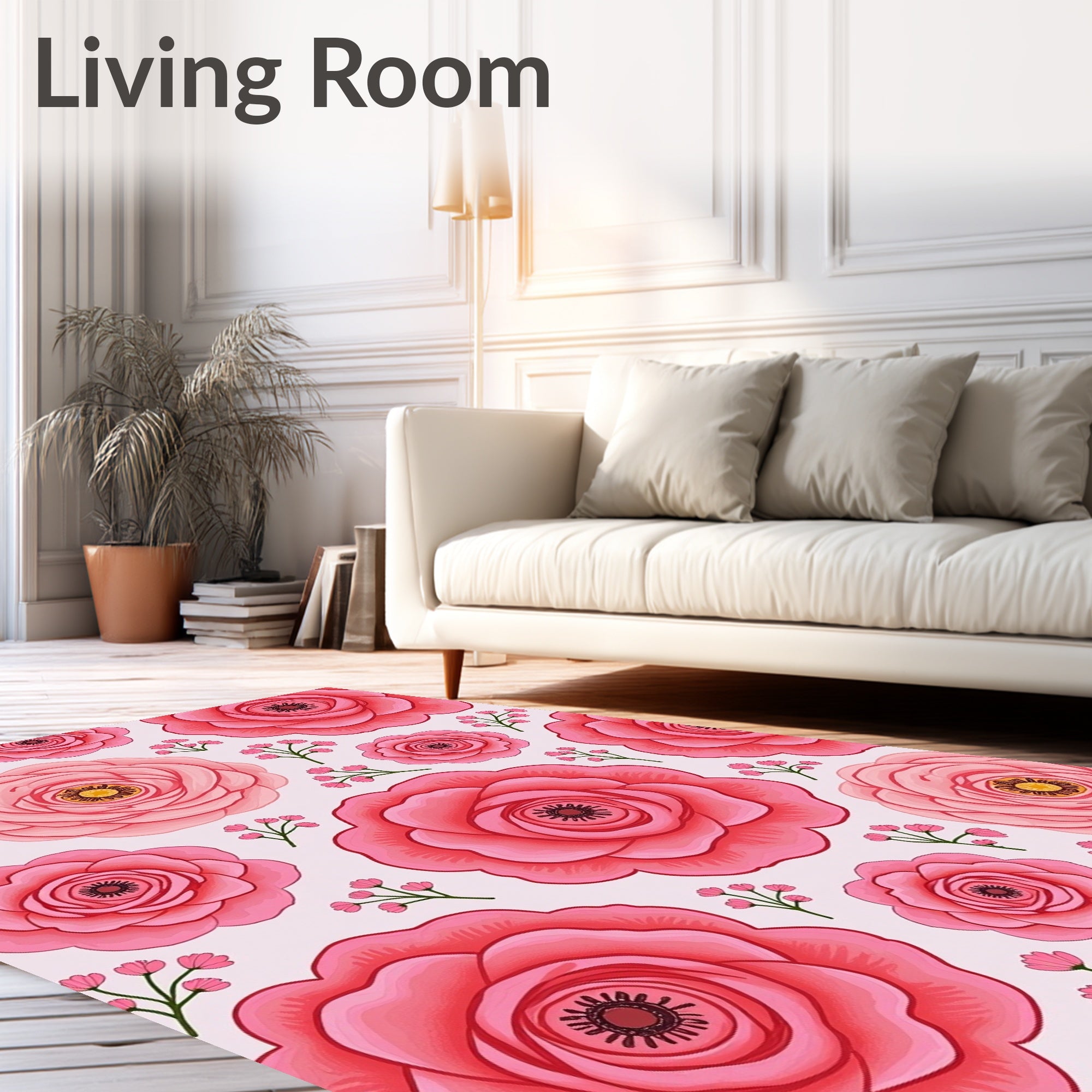 Pink Floral Patterned Charm Rug